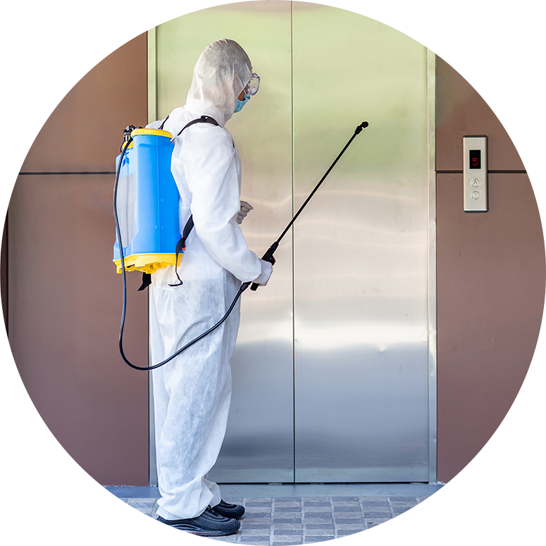 Man cleaning elevator